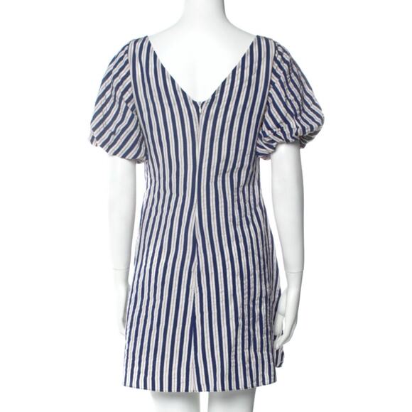 Paper London Sisi Navy Blue Striped Ruched Bodice Midi Dress UK 8 US S 4/6 - Picture 4 of 8